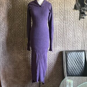 Chic Long Sleeve Purple Dress 100%Cashmere